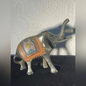 Vintage Metal Elephant Inscence Burner, Handpainted India Measurements in photos